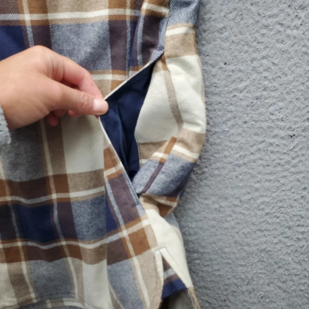 Levi's Flannel Shirt Jacket Men XL Multi Plaid Sherpa Lined Hood Snap Inside Zip - Picture 12 of 15